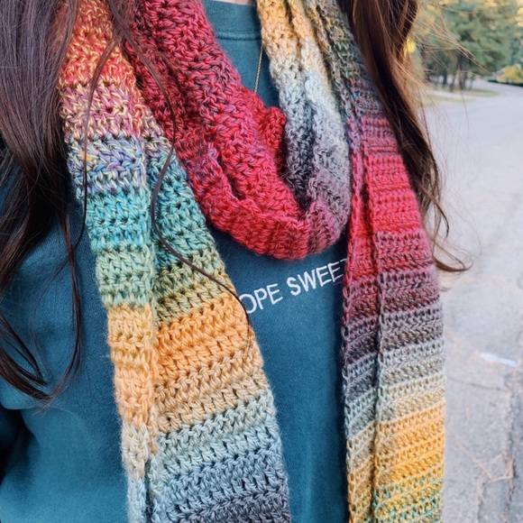 Handmade Crochet Unisex Extra Long Oversized Colorful Scarf with Fringe - Picture 2 of 7